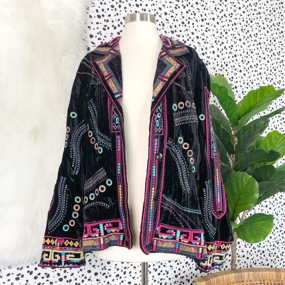 Vintage Jackets & Blazers - Vintage | Coldwater Creek Velvet Embroidered Coat
